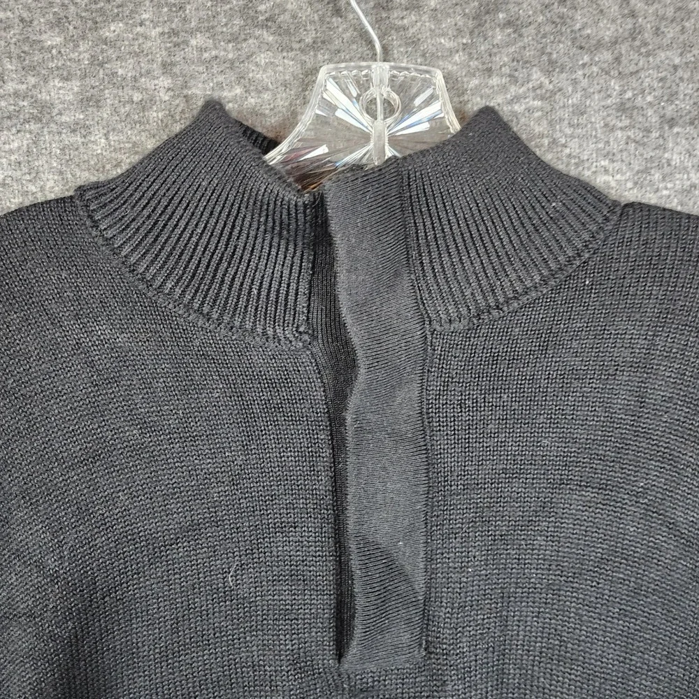 Banana Republic Sweater Men Size M Black Wool Blend Military Epaulet Quarter Zip